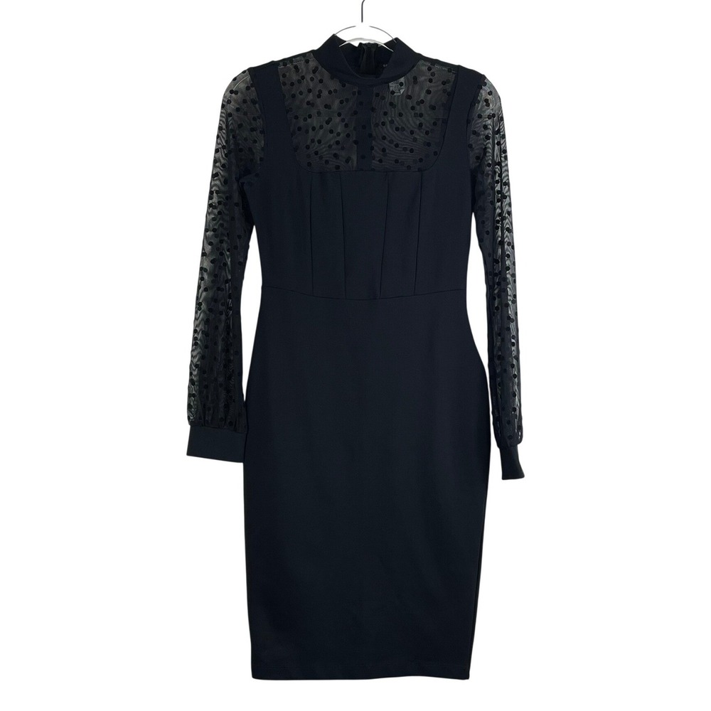 Fashion Nova Dress Women Medium Black Excellent Sheer Mesh Polka Dot Bodycon